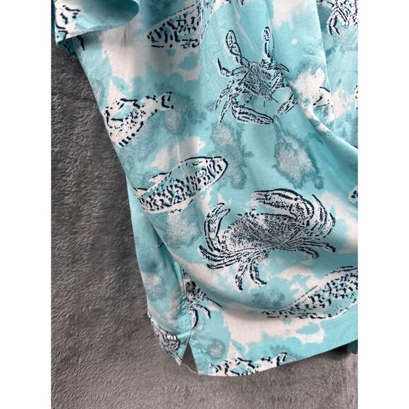Mens Vintage Button-Up Hawaiian Themed Shirt With Crab & Fish Print Beach Shirt - Picture 6 of 8